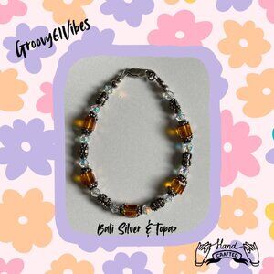 Bali Silver and Topaz - Handcrafted Austrian Crystal Beads Bracelet Jewelry